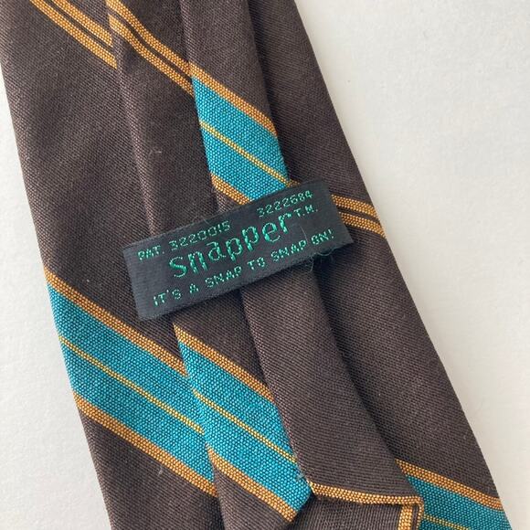Vintage Snapper Snap On Necktie - Stripes - Brown Teal Gold - Picture 5 of 7